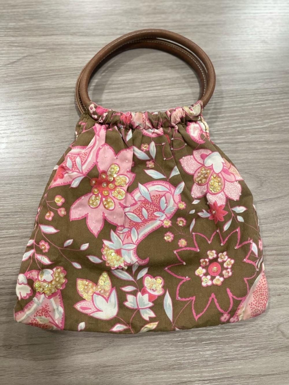 Y2K Mossimo brown and pink sequins floral cloth clutch